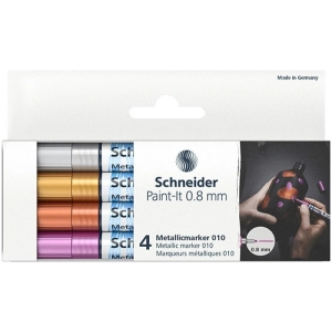 Marker SCHNEIDER akrylowy Paint-It Metallic 0,8 mm etui 4 szt. srebrny złoty miedziany fioletowy-279127