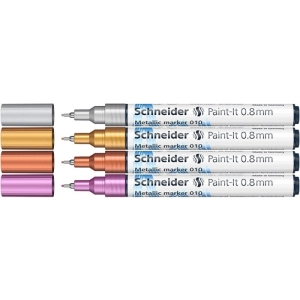 Marker SCHNEIDER akrylowy Paint-It Metallic 0,8 mm etui 4 szt. srebrny złoty miedziany fioletowy