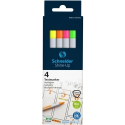 Zestaw zakreślaczy SCHNEIDER Shine-Up, 1-4mm, 4 szt., pudełko z zawieszką, mix kolorów