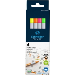 Zestaw zakreślaczy SCHNEIDER Shine-Up, 1-4mm, 4 szt., pudełko z zawieszką, mix kolorów