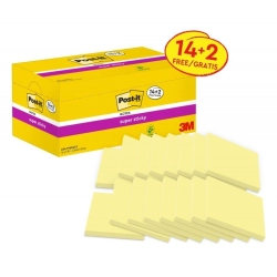 Karteczki samoprzylepne POST-IT Super Sticky 654-P16SSCY-EU, 76x76mm, 16x90 kart., żółte, 2 Karteczki GRATIS