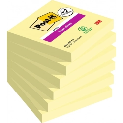 Karteczki samoprzylepne POST-IT Super Sticky (654-P6SSCY-EU), 76x76mm, 4+2x90 kart., żółte, 2 bloczki GRATIS