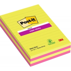 Karteczki samoprzylepne POST-IT Super Sticky, 127x203mm, 4x45 kart., w linie, mix kolorów