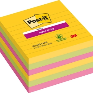 Karteczki samoprzylepne POST-IT Super Sticky XL, CARNIVAL, w linię, 101x101mm, 6x90 kart.