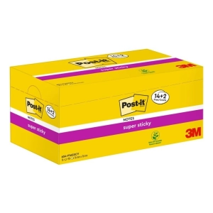 Karteczki samoprzylepne POST-IT Super Sticky 654-P16SSCY-EU, 76x76mm, 16x90 kart., żółte, 2 Karteczki GRATIS-281935