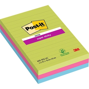 Karteczki samoprzylepne POST-IT Super Sticky w linie 660 - 3 SSUC, 102x152mm, 3x90 kart., neonowe