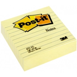 Karteczki POST-IT w linie (675-YL), 100x100mm, 1x300 kart., żółty-625301