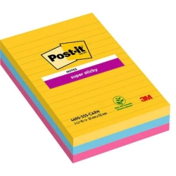 Karteczki samoprzylepne POST-IT Super Sticky w linie 4690-SS3RIO-EU 101x152mm 3x90 kart. paleta Rio de Janeiro