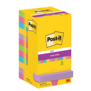 Karteczki samoprzylepne POST-IT Super sticky, 76x76mm, 12x90 kart., mix kolorów-282043