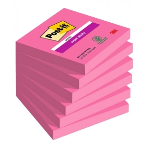 Karteczki samoprzylepne POST-IT Super Sticky (654-6SS-PNK), 76x76mm, 6x90 kart., fuksja
