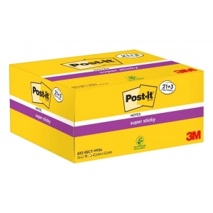 Karteczki samoprzylepne POST-IT Super Sticky 622-SSCY-24VP, 47,6x47,6mm, 21x90 kart.+3x90 kart. gratis, żółte-282118