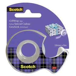 Taśma klejąca SCOTCH Gift Wrap, do pakowania prezentów, na podajniku, 19mm, 7,5m, transparentna-627382