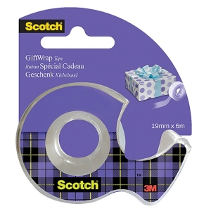 Taśma klejąca SCOTCH Gift Wrap, do pakowania prezentów, na podajniku, 19mm, 7,5m, transparentna-627382
