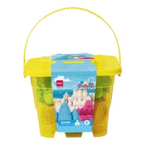 Piasek sensoryczny DELI EY013 w wiaderku 6 foremek - żółty