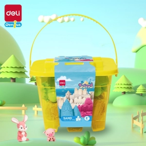 Piasek sensoryczny DELI EY013 w wiaderku 6 foremek - żółty-283580