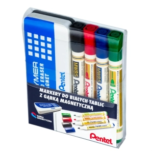 Marker PENTEL do tablic MW85W kpl.4szt. + gąbka