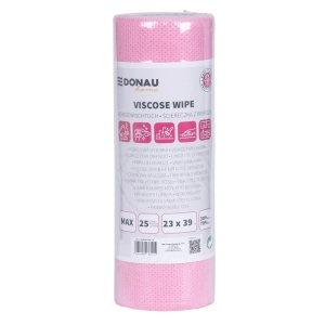 Ścierka DONAU HOME z wiskozą 70% rolka max 23x39cm 25 listków - różowa