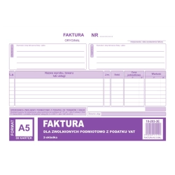 Druk MiP 203-3E Faktura dla podatników zwolnionych z VAT A5 (o+1k)-689474