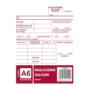 Druk MiP 409-5 Rozliczenie zaliczki A6 40 kartek-689604
