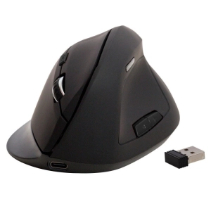 Myszka ergonomiczna bezprzewodowa pionowa Q-CONNECT 6-przyciskowa z akumulatorem dla praworęcznych czarna-291768