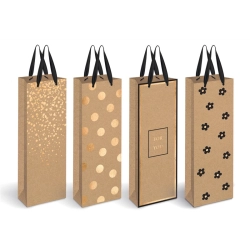 Torebka prezentowa ozdobna INTERDRUK butelka 13x36x8cm 150g. - Kraft Gold