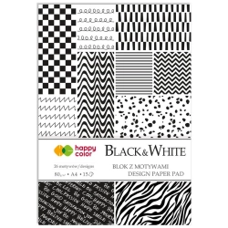 Blok kreatywny zeszyt papierów HAPPY COLOR z motywami - Black&White  A4, 15 ark. 80g