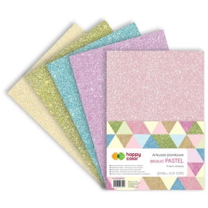 Piankowe arkusze pianka HAPPY COLOR A4 brokatowy op.5 - pastelowy