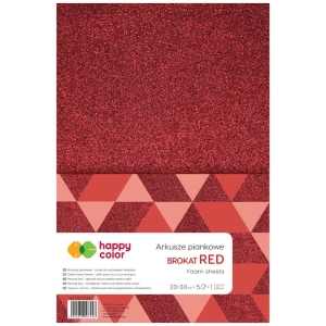 Piankowe arkusze pianka HAPPY COLOR A4 brokatowy op.5 - czerwony