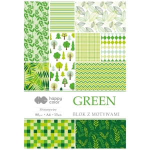 Blok kreatywny zeszyt papierów HAPPY COLOR z motywami - Green  A4, 15 ark. 80g