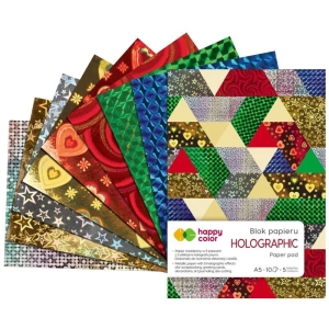 Blok kreatywny zeszyt papierów HAPPY COLOR A5 70g. 10 arkuszy 5 kolorów - Holographic