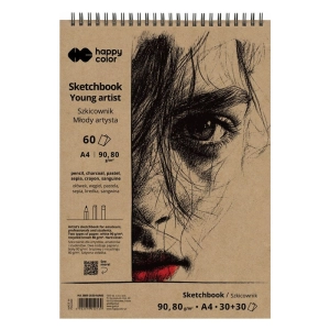 Szkicownik artystyczny HAPPY COLOR A4 90g. 60 arkuszy na spirali Młody Artysta