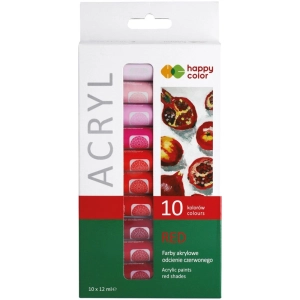 Farba akrylowa HAPPY COLOR 12ml. zestaw 10 kolorów - odcienie czerwonego
