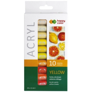 Farba akrylowa HAPPY COLOR 12ml. zestaw 10 kolorów - odcienie żółtego