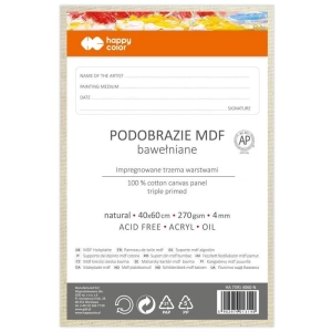 Podobrazie bawełniane impregnowane HAPPY COLOR - naturalne 40x60cm MDF 4mm-293584 Podobrazie bawełniane impregnowane HAPPY COLOR - naturalne 40x60cm MDF 4mm-293584
