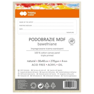 Podobrazie bawełniane impregnowane HAPPY COLOR - naturalne 30x40cm MDF 4mm-293587
