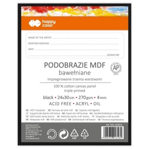 Podobrazie bawełniane impregnowane HAPPY COLOR - czarne 24x30cm MDF 4mm-293590