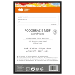 Podobrazie bawełniane impregnowane HAPPY COLOR - czarne 40x60cm MDF 4mm-293594