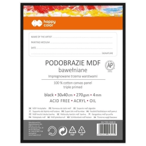 Podobrazie bawełniane impregnowane HAPPY COLOR - czarne 30x40cm MDF 4mm-293599