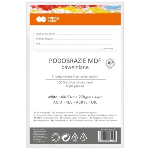 Podobrazie bawełniane impregnowane HAPPY COLOR - białe 40x60cm MDF 4mm-293616