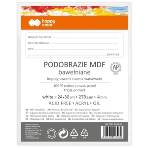 Podobrazie bawełniane impregnowane HAPPY COLOR - białe 24x30cm MDF 4mm-293620