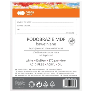 Podobrazie bawełniane impregnowane HAPPY COLOR - białe 40x50cm MDF 4mm-293632