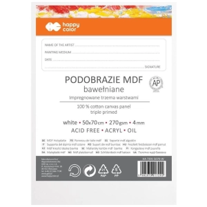Podobrazie bawełniane impregnowane HAPPY COLOR - białe 50x70cm MDF 4mm-293635