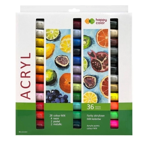 Farba akrylowa HAPPY COLOR 12ml. zestaw 36 kolorów