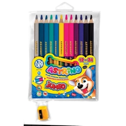 Kredki ASTRINO ołówkowe 12 = 24 kolory - dwustronne Jumbo + temperówka