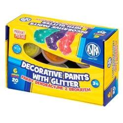 Farby plakatowe ASTRA dekoracyjne 20ml. 6 kolorów - brokatowe