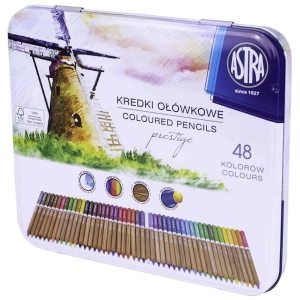 Kredki ASTRA PRESTIGE ołówkowe drewno cedrowe 48 kolorów - opakowanie metalowe-294762