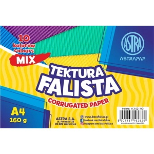 Tektura falista ASTRA A4 10 kolorów 160g. - zestaw mix