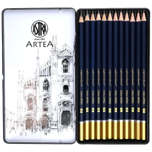 Ołówek drewniany ASTRA Artea do szkicowania op.12szt. - metalowe pudełko-296405