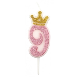 Świeczka PARTY GO, cyfra 9, 6,8cm, różowa