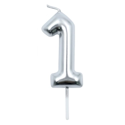 Świeczka PARTY GO, cyfra 1, 6cm, srebrna